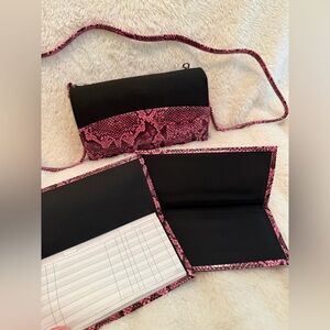 Vintage Buxton Pink Snake Print Crossbody Bag with Mirror, checkbook covers
